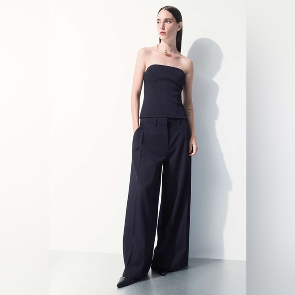 COS Pants - COS wide leg wool pants navy trousers sz 10